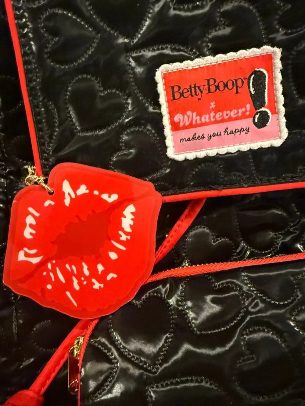 New- Whatever! Makes You Happy Betty Boop Quilted Heart Trinket Backpack